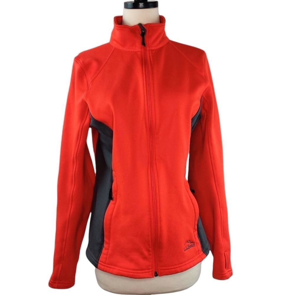 L.L. BEAN Orange-Red Gray Soft-Shell Fleece Full Zip Jacket M